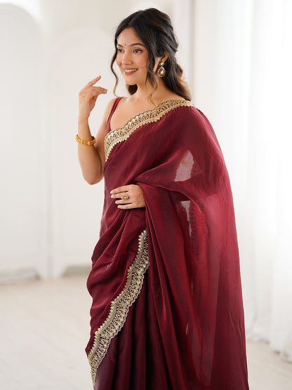 Women's Fendy Satin Saree With Unstitched Blouse Piece