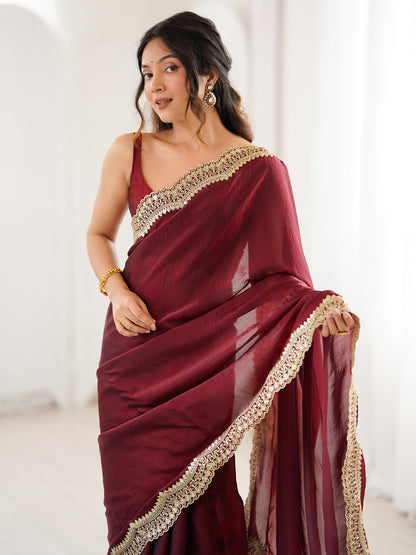 Women's Fendy Satin Saree With Unstitched Blouse Piece