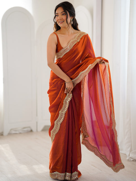 Women's Fendy Satin Saree With Unstitched Blouse Piece