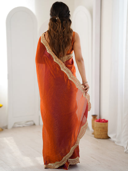 Women's Fendy Satin Saree With Unstitched Blouse Piece