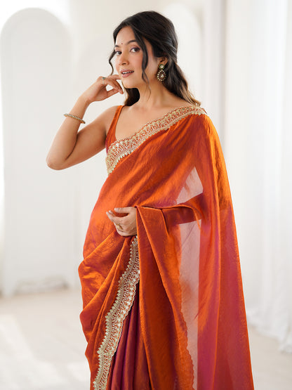 Women's Fendy Satin Saree With Unstitched Blouse Piece