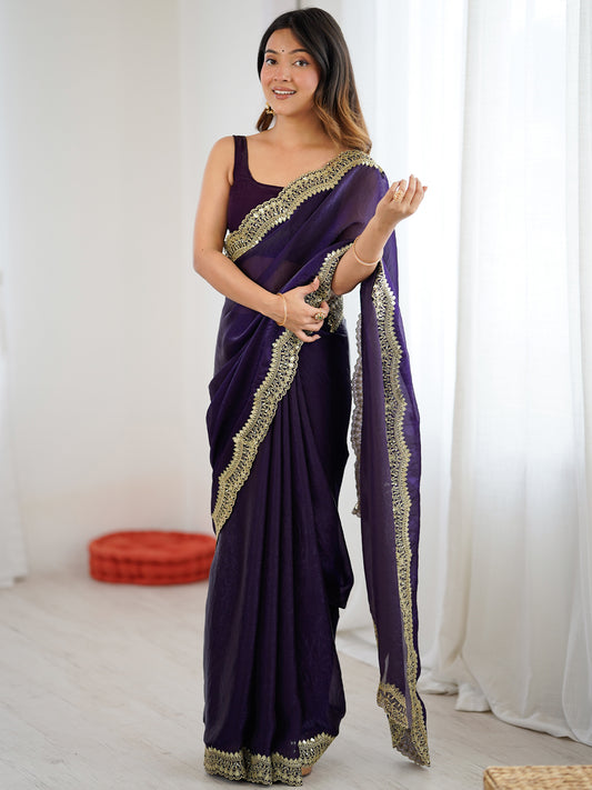 Women's Fendy Satin Saree With Unstitched Blouse Piece