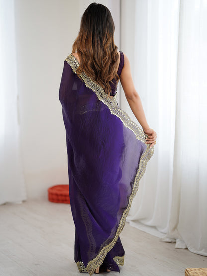 Women's Fendy Satin Saree With Unstitched Blouse Piece