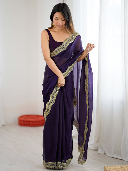 Women's Fendy Satin Saree With Unstitched Blouse Piece