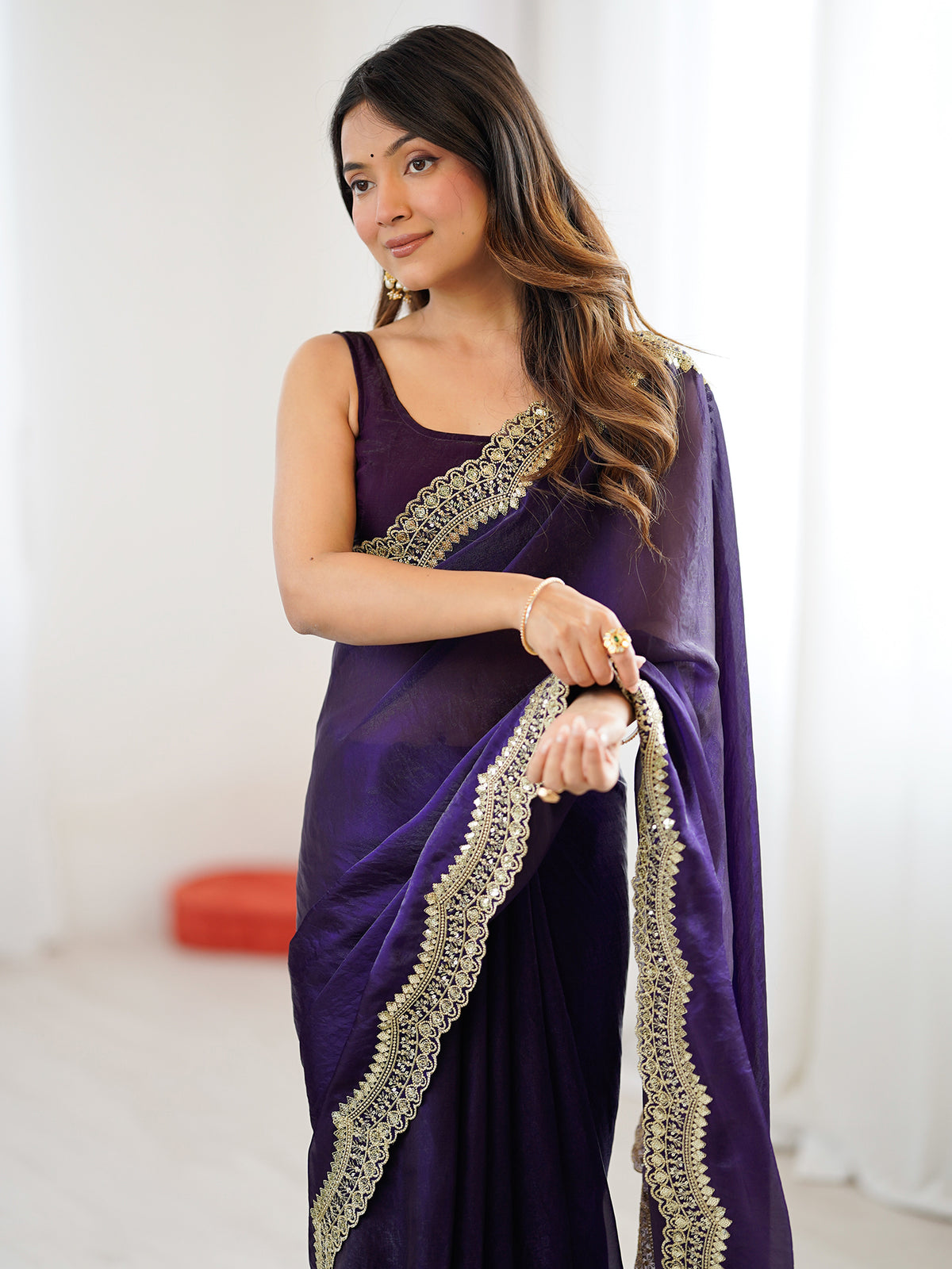 Women's Fendy Satin Saree With Unstitched Blouse Piece