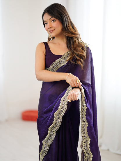 Women's Fendy Satin Saree With Unstitched Blouse Piece