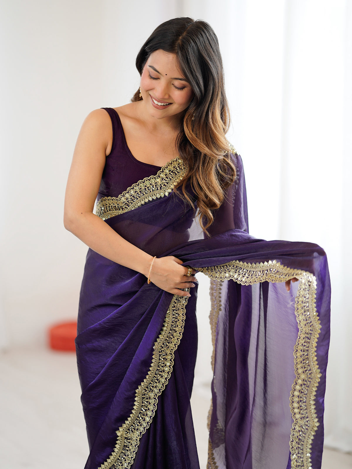 Women's Fendy Satin Saree With Unstitched Blouse Piece