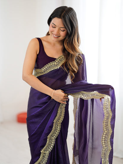 Women's Fendy Satin Saree With Unstitched Blouse Piece