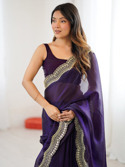 Women's Fendy Satin Saree With Unstitched Blouse Piece