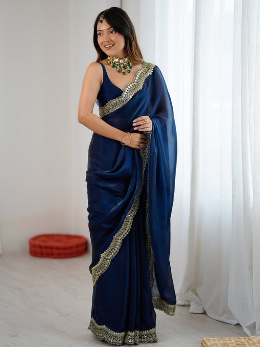 Women's Fendy Satin Saree With Unstitched Blouse Piece