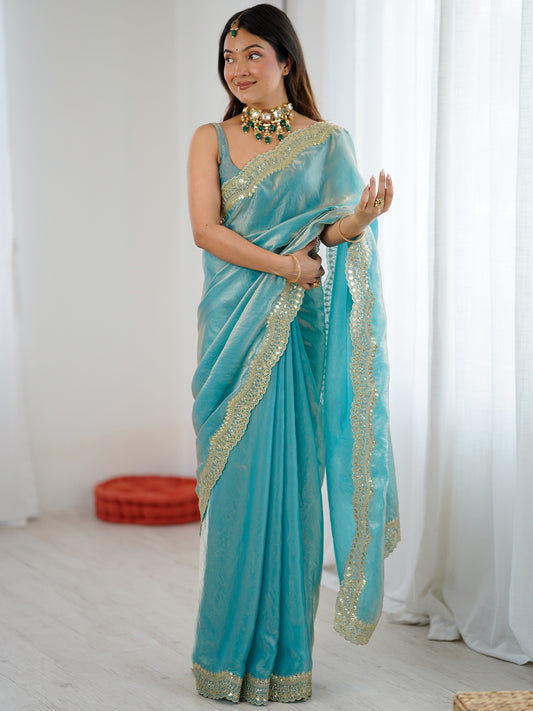 Women's Fendy Satin Saree With Unstitched Blouse Piece