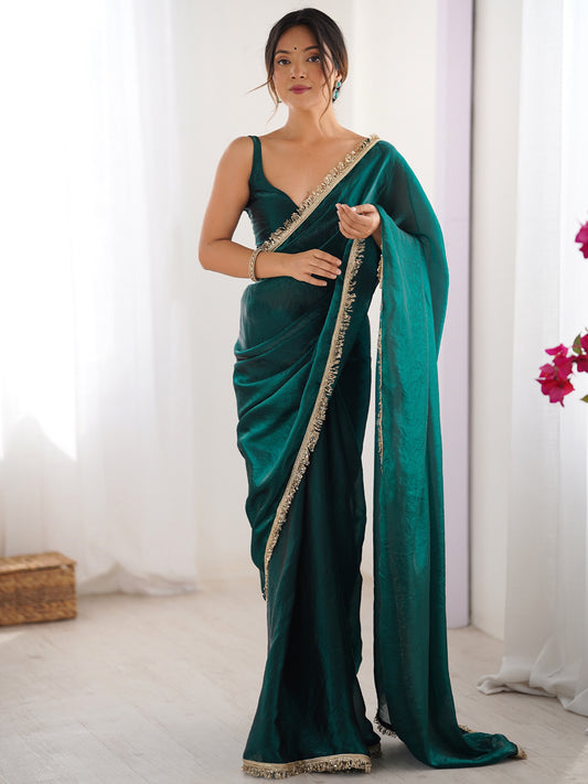 Women's Fendy Satin Saree With Unstitched Blouse Piece