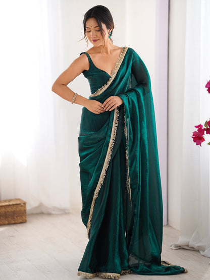 Women's Fendy Satin Saree With Unstitched Blouse Piece