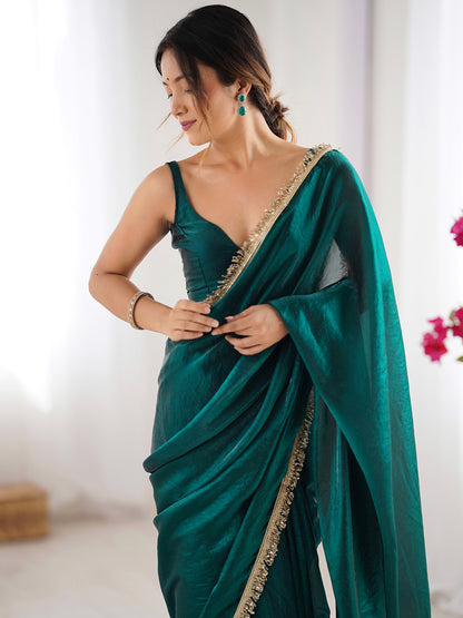 Women's Fendy Satin Saree With Unstitched Blouse Piece