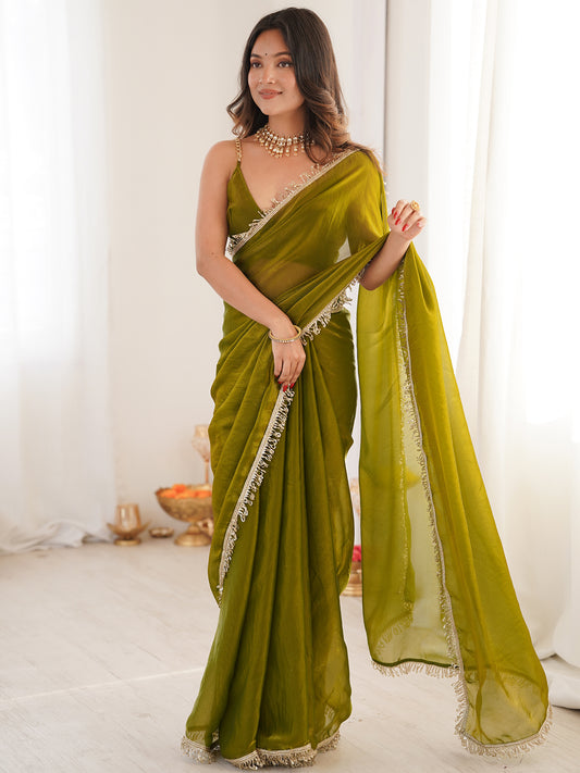 Women's Fendy Satin Saree With Unstitched Blouse Piece