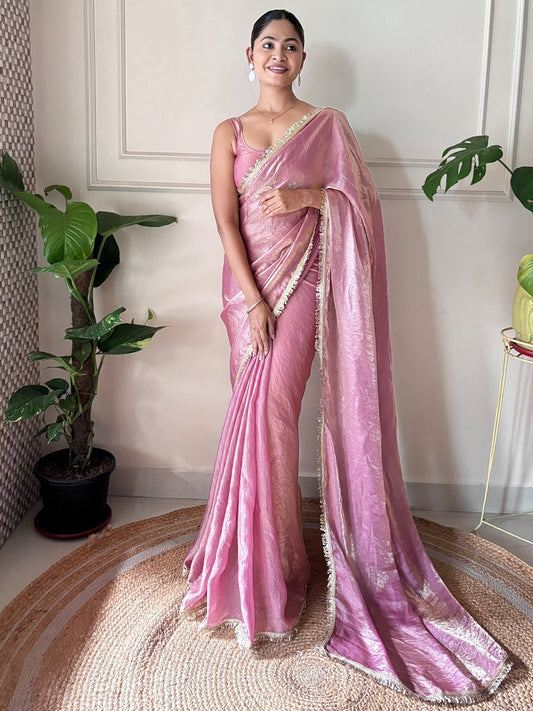 Women's Fendy Satin Saree With Unstitched Blouse Piece