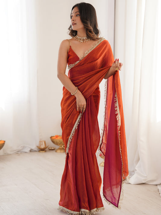 Women's Fendy Satin Saree With Unstitched Blouse Piece