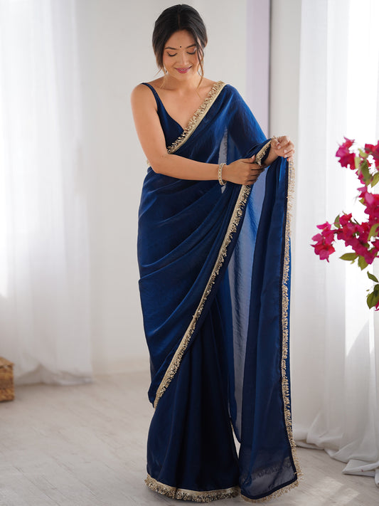 Women's Fendy Satin Saree With Unstitched Blouse Piece