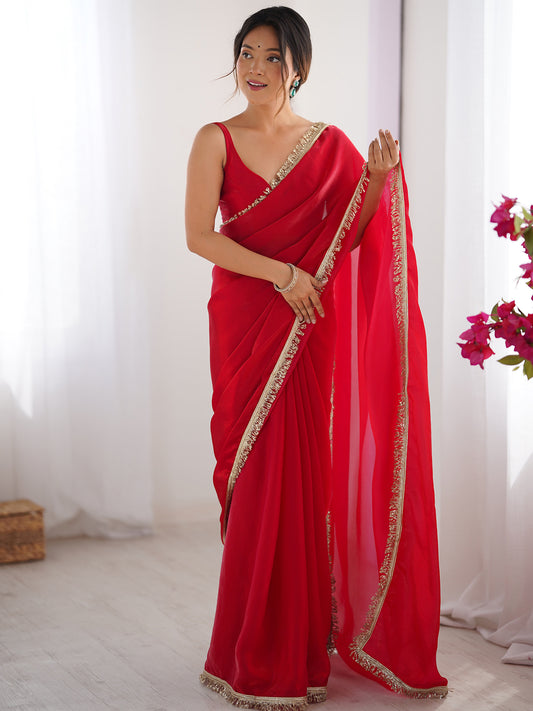 Women's Fendy Satin Saree With Unstitched Blouse Piece