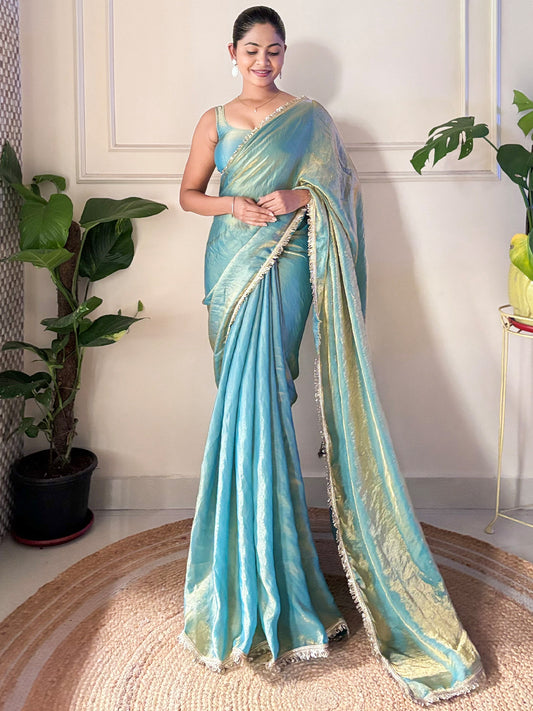 Women's Fendy Satin Saree With Unstitched Blouse Piece