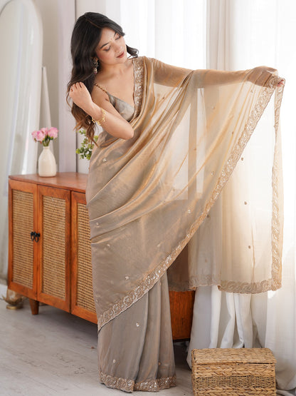 Women's Fendy Satin Saree With Unstitched Blouse Piece