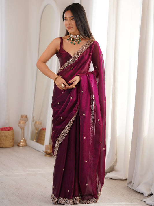Women's Fendy Satin Saree With Unstitched Blouse Piece