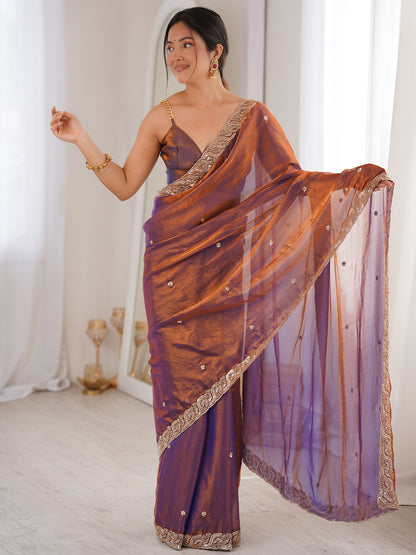Women's Fendy Satin Saree With Unstitched Blouse Piece