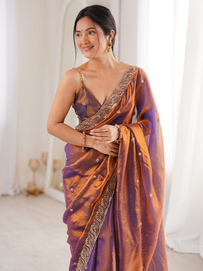 Women's Fendy Satin Saree With Unstitched Blouse Piece