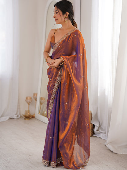 Women's Fendy Satin Saree With Unstitched Blouse Piece