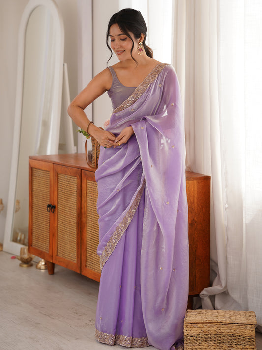 Women's Fendy Satin Saree With Unstitched Blouse Piece