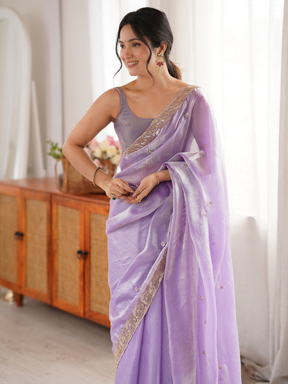 Women's Fendy Satin Saree With Unstitched Blouse Piece