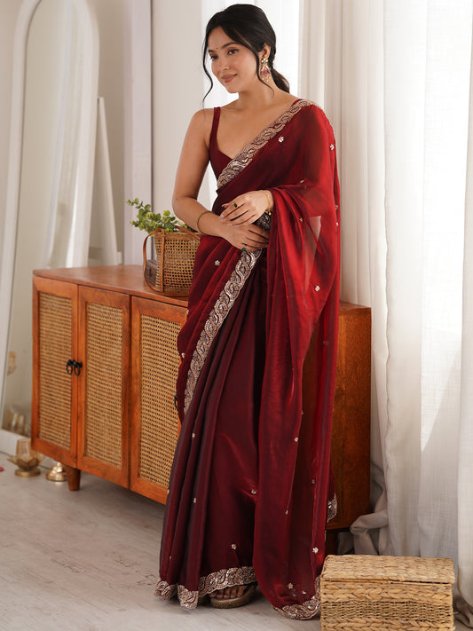 Women's Fendy Satin Saree With Unstitched Blouse Piece