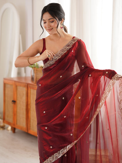Women's Fendy Satin Saree With Unstitched Blouse Piece