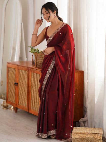 Women's Fendy Satin Saree With Unstitched Blouse Piece
