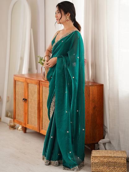 Women's Fendy Satin Saree With Unstitched Blouse Piece