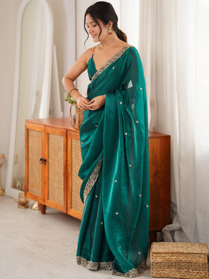 Women's Fendy Satin Saree With Unstitched Blouse Piece