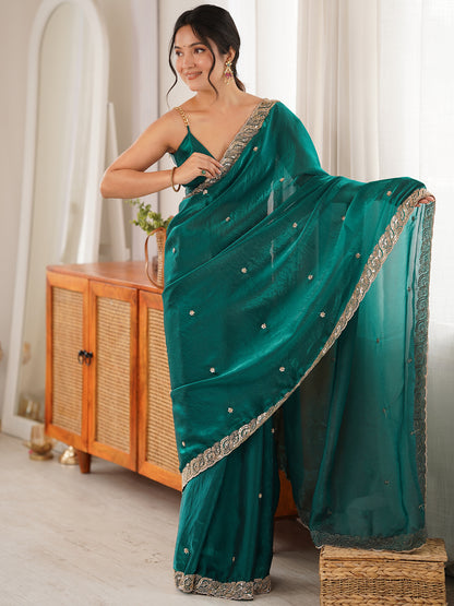 Women's Fendy Satin Saree With Unstitched Blouse Piece