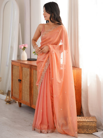 Women's Fendy Satin Saree With Unstitched Blouse Piece