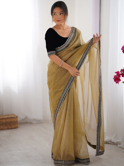 Women's Net Saree With Unstitched Blouse Piece
