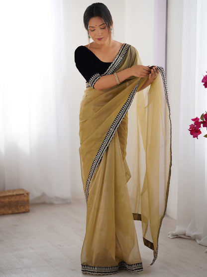 Women's Net Saree With Unstitched Blouse Piece