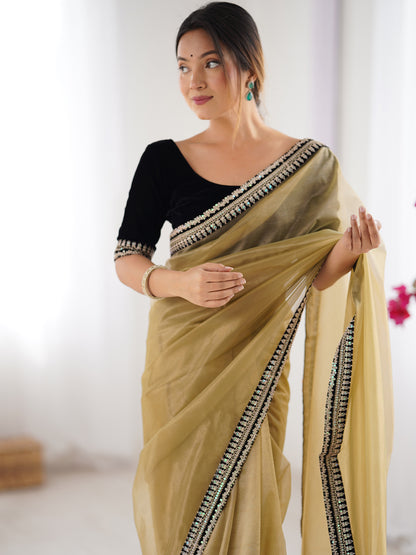 Women's Net Saree With Unstitched Blouse Piece
