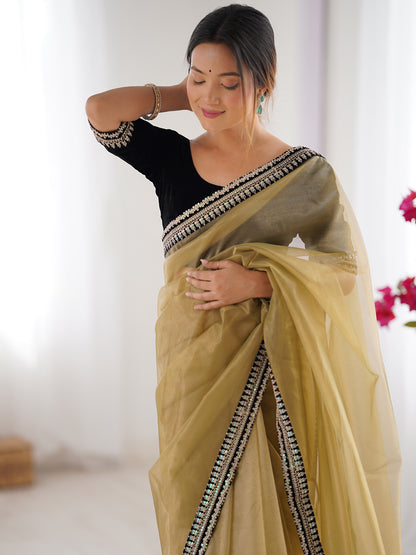 Women's Net Saree With Unstitched Blouse Piece
