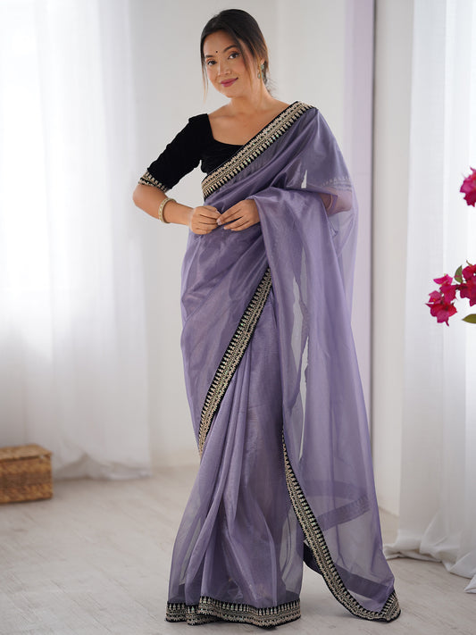 Women's Net Saree With Unstitched Blouse Piece