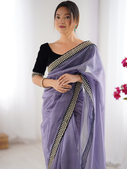 Women's Net Saree With Unstitched Blouse Piece