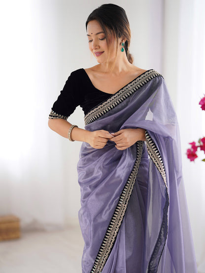 Women's Net Saree With Unstitched Blouse Piece