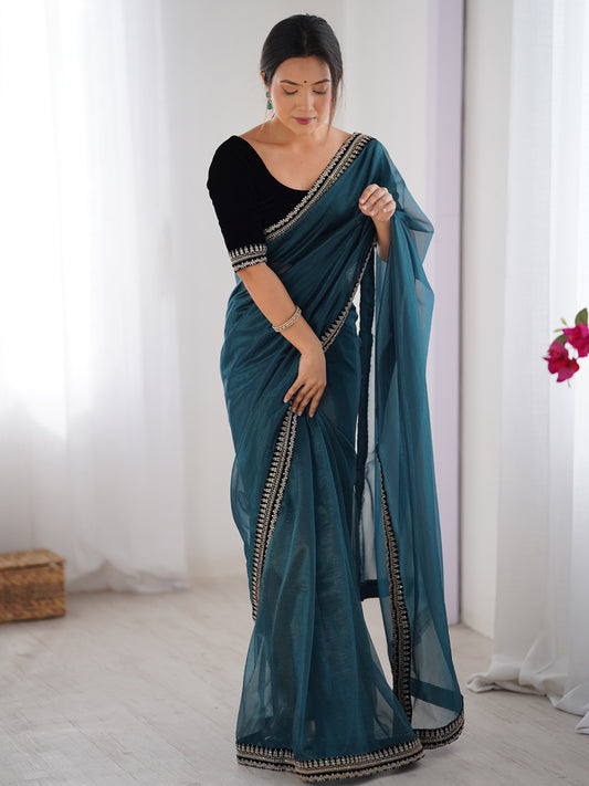 Women's Net Saree With Unstitched Blouse Piece
