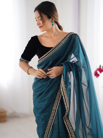 Women's Net Saree With Unstitched Blouse Piece