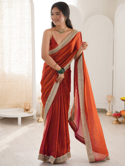 Women's Fendy Satin Saree With Unstitched Blouse Piece