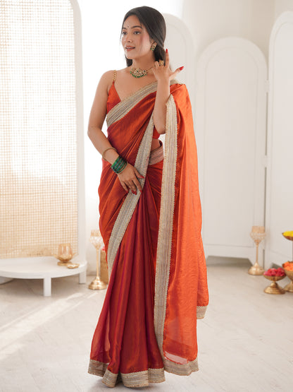 Women's Fendy Satin Saree With Unstitched Blouse Piece