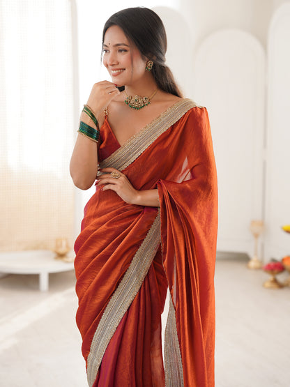 Women's Fendy Satin Saree With Unstitched Blouse Piece